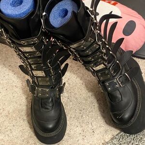Demonia Black Platform Boots with Silver Accents